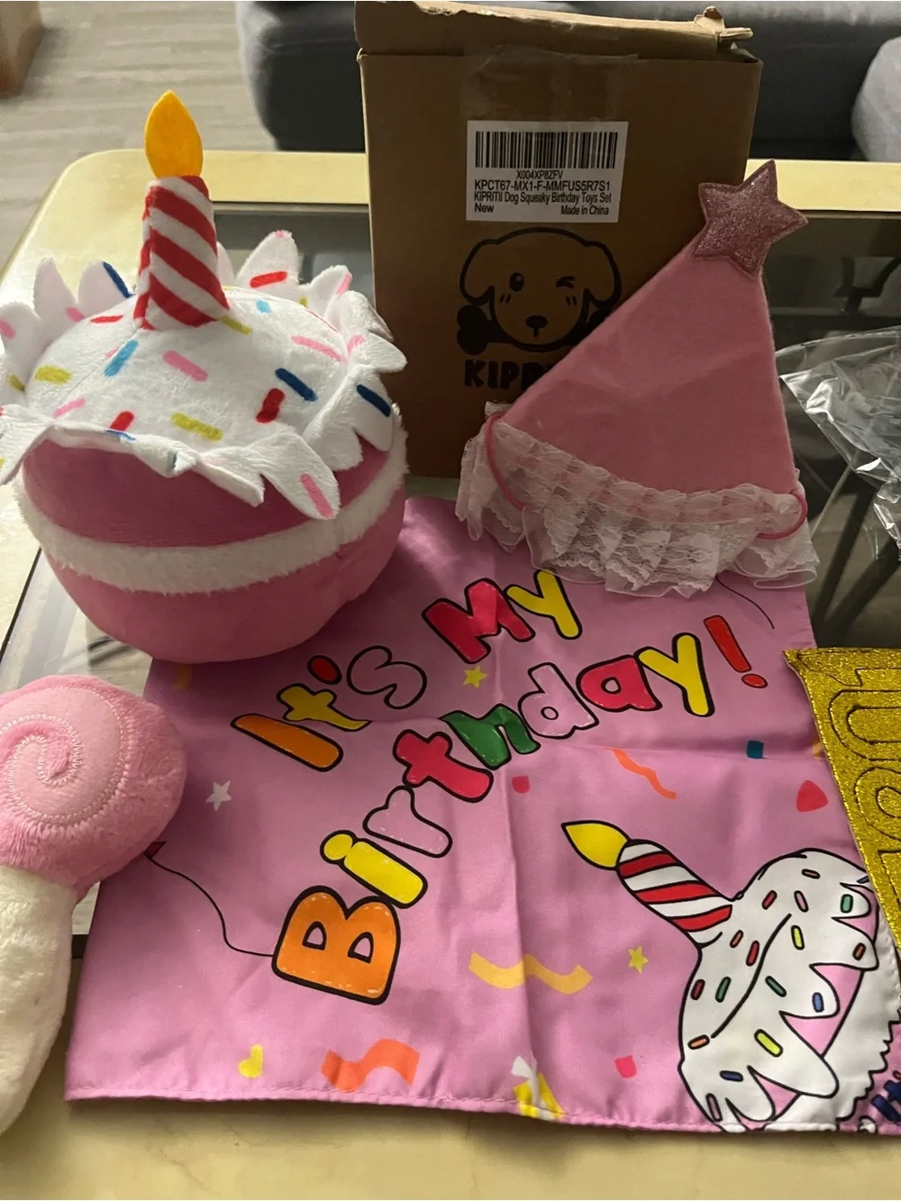 Birthday Party Cat Bandana and Hat Set - Pink